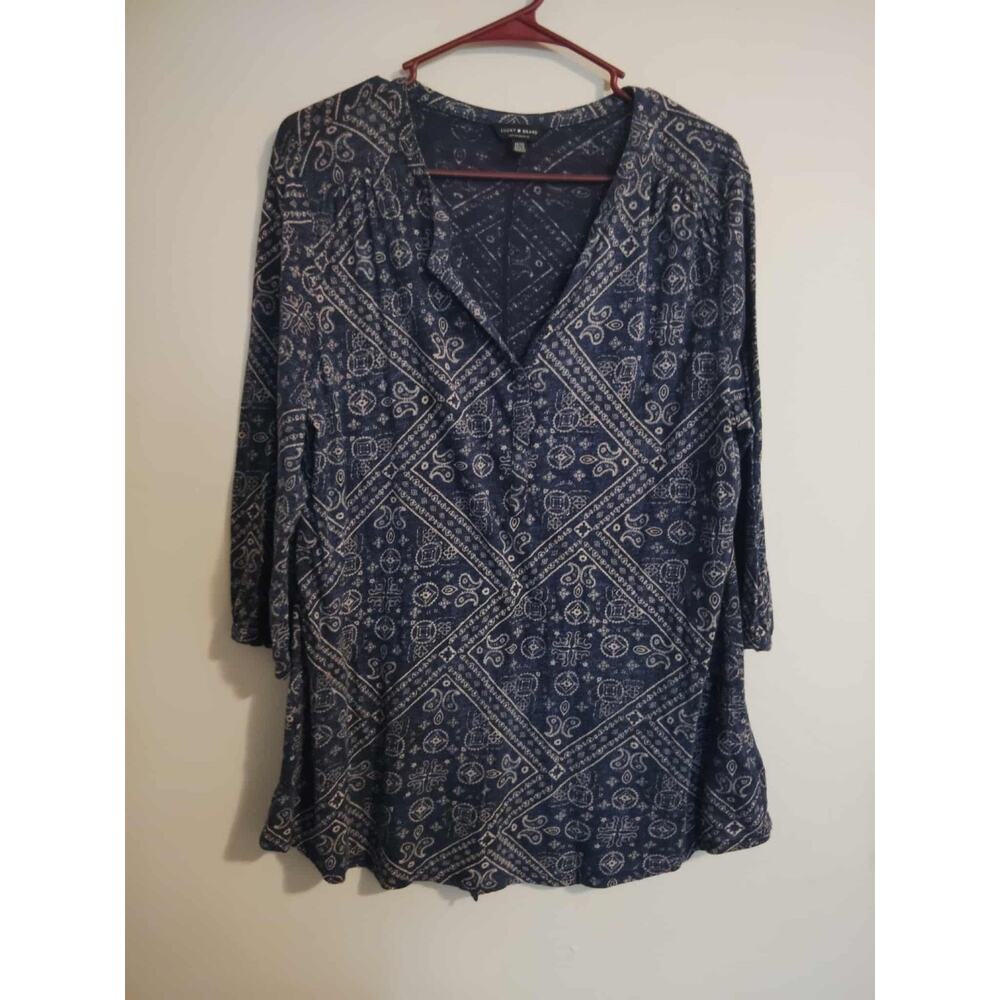 Lucky Brand Women's Boho Modal Blend‎ 3/4 Sleeve V Neck Top Size 1X/1G
